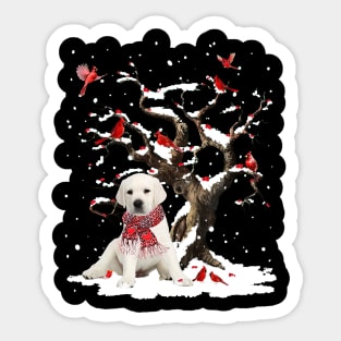 White Labrador Scarf Cardinal Snow Christmas Sticker